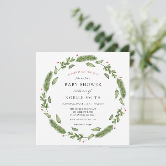 Invitation Baby shower de verdure d'hiver (Debout devant)