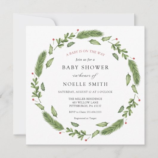 Invitation Baby shower de verdure d'hiver (Devant)