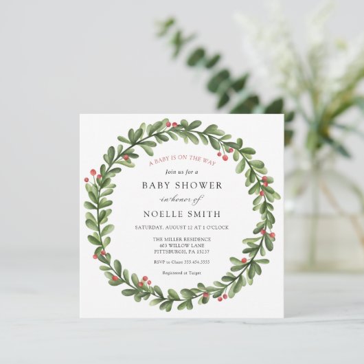Invitation Baby shower de verdure d'hiver (Debout devant)