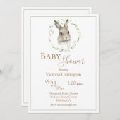 Invitation Baby shower de verdure du lapin de bois (Devant / Derrière)