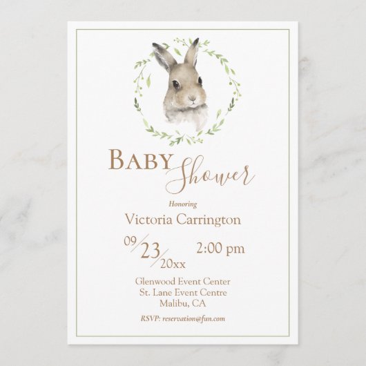 Invitation Baby shower de verdure du lapin de bois (Devant)