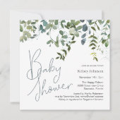 Invitation Baby shower de verdure Eucalyptus manuscrit modern (Devant)