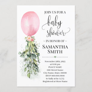 Invitation Baby shower de verdure Eucalyptus rose