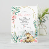 Invitation Baby shower de verdure fleurie de bois adorable (Debout devant)