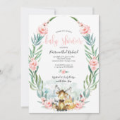 Invitation Baby shower de verdure fleurie de bois adorable (Devant)