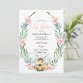 Invitation Baby shower de verdure fleurie de bois adorable (Debout devant)