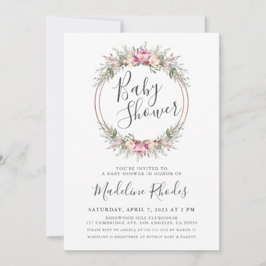 Invitation Baby shower de verdure Floral (Devant)