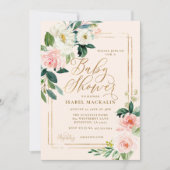 Invitation Baby shower de verdure florale couleur rose pâle (Devant)