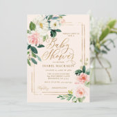 Invitation Baby shower de verdure florale couleur rose pâle (Debout devant)