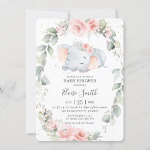 Invitation Baby shower de verdure florale d'éléphant lunaire 