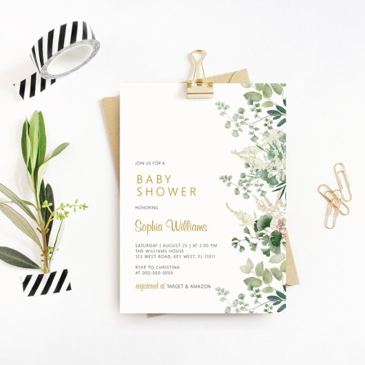 Invitation Baby shower de verdure forestière