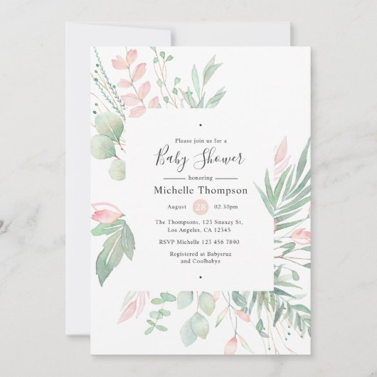 Invitation Baby shower de verdure Pastel Blush (Devant)