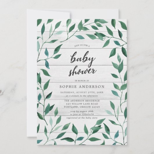 Invitation Baby shower de verdure rustique (Devant)