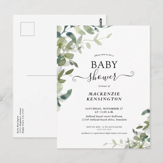 Invitation Baby shower de verdure rustique (Devant / Derrière)