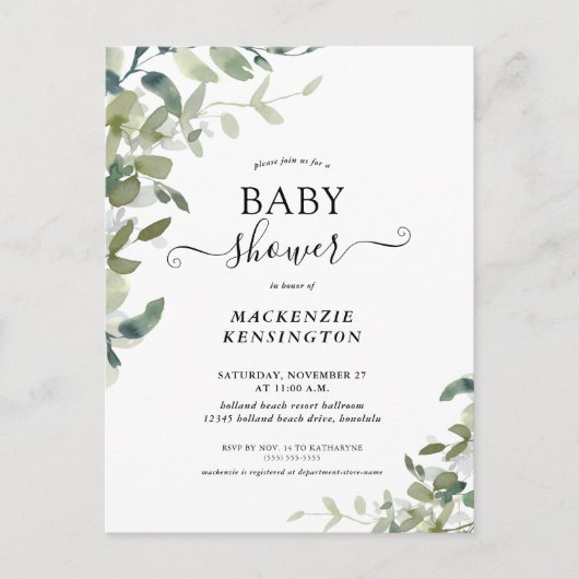 Invitation Baby shower de verdure rustique (Devant)