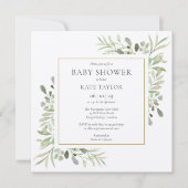Invitation Baby shower de verdure rustique aquarelle (Devant)