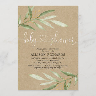 Invitation baby shower de verdure rustique kraft non sexiste