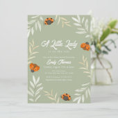 Invitation Baby shower de verdure Sage Green Little Ladybug (Debout devant)