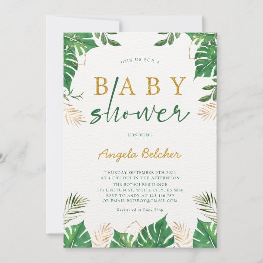 Invitation Baby shower de verdure tropicale (Devant)