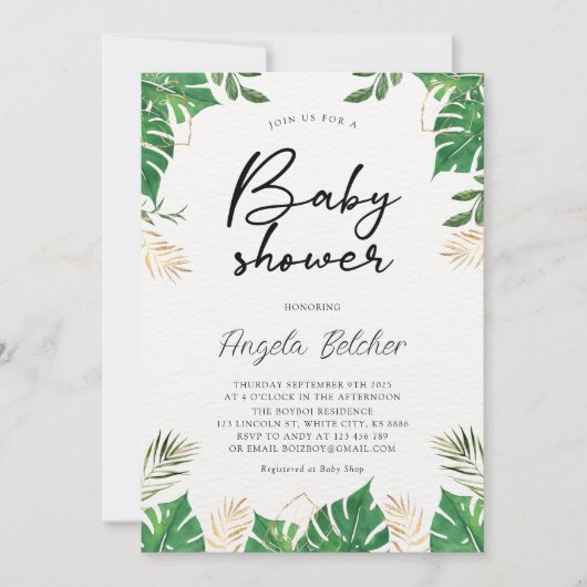 Invitation Baby shower de verdure tropicale (Devant)