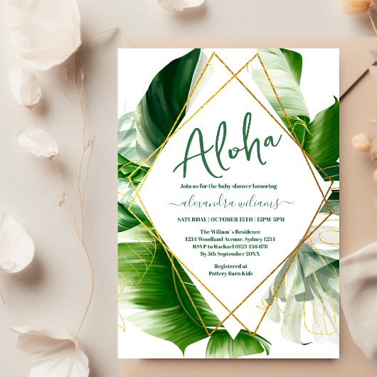 Invitation Baby shower de verdure tropicale hawaïenne
