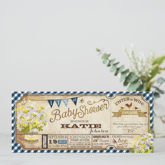 Invitation Baby shower de vérification En vichy Daisy Picnic (Debout devant)
