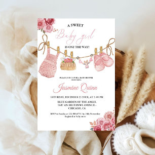 Invitation Baby shower de vêtements Bohême pour fille rose