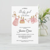 Invitation Baby shower de vêtements Bohême pour fille rose (Debout devant)