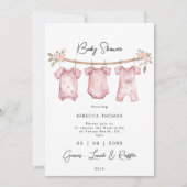 Invitation baby shower de vêtements de bébé rose (Devant)