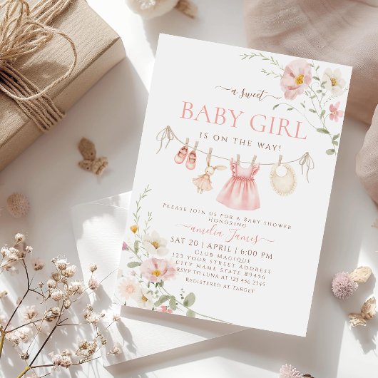 Invitation Baby shower de vêtements pour bébé Boho Fleur sauv