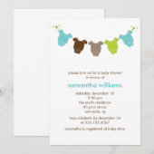 Invitation Baby shower de vêtements pour bébés verts et bleus (Devant / Derrière)