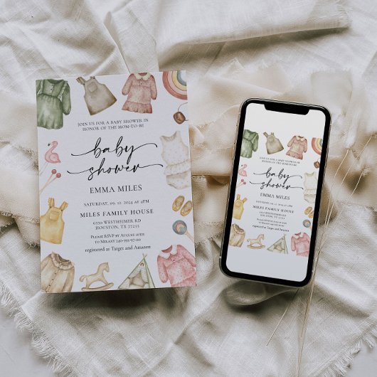 Invitation Baby shower de vêtements pour filles