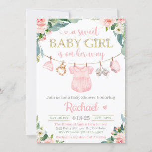 Invitation Baby shower de vêtements pour filles pour bébés In