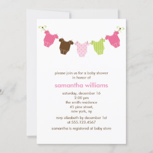 Invitation Baby shower de vêtements pour filles rose et verte
