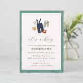 Invitation Baby shower de vêtements pour garçon à cadre simpl (Debout devant)