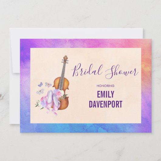 Invitation Baby Shower de Violon, Chaussures de Ballet et Pap (Devant)