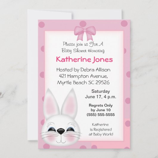 Invitation Baby shower de visage lapin lapin (Devant)