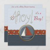 Invitation Baby shower de voilier bleu rouge (Devant / Derrière)