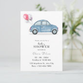 Invitation Baby shower de voiture bleu aquarelle simple (Debout devant)