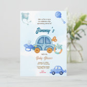 Invitation Baby shower de voiture Blue Toy (Debout devant)
