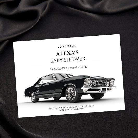 Invitation Baby shower de voiture classique noir