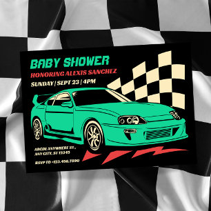 Invitation baby shower de voiture de course vintage