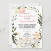 Invitation Baby shower de voiture safari animaux rose verdure (Devant)