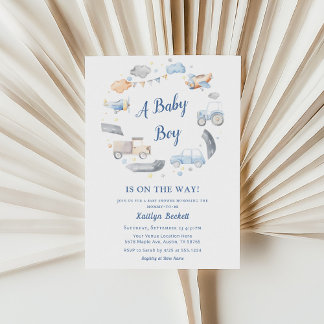 Invitation Baby shower de voitures de transport pour bébé gar