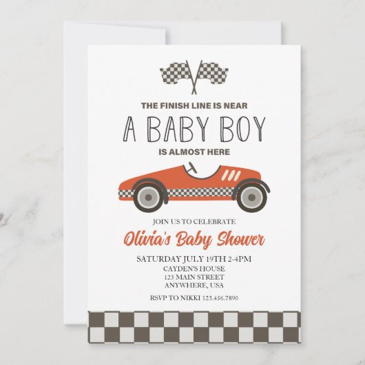 Invitation Baby shower de voitures Red Race (Devant)