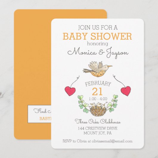 Invitation Baby shower de vol d'oiseau Mama le plus doux Or (Devant / Derrière)