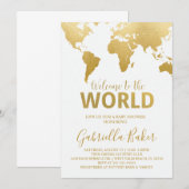 Invitation Baby shower de voyage | Carte Gold (Devant / Derrière)