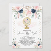 Invitation Baby shower De Voyage Par Mail Pink Blush Navy Flo (Devant)