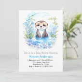 Invitation Baby shower de Whimsy Boy Floral Bleu Otterly (Debout devant)