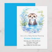 Invitation Baby shower de Whimsy Boy Floral Bleu Otterly (Devant / Derrière)